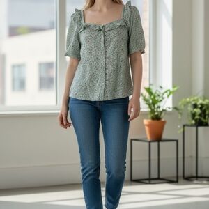 Ann Taylor Light Green Floral Top